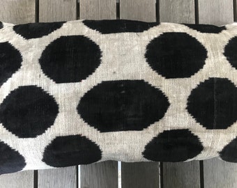 Back and Cream Silk Velvet Handwoven Ikat cushion