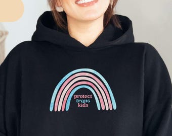 Protect Trans Kids Hoodie - Trans Ally Top - Transgender Pride Hoodie - Pride Month - LGBTQ Pride Shirt - Trans Gift - Trans Flag Colors