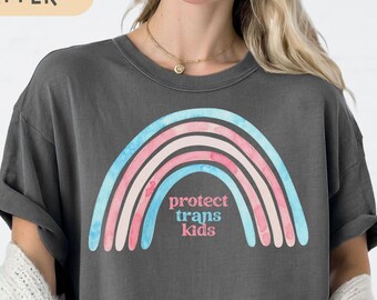 Protect Trans Kids -Trans Ally Top - Transgender Pride Tee - Subtle Trans Tee -  LGBTQ Pride Shirt - Trans Gift -  Pink Blue Shirt