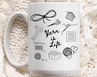 Funny Women's Yarn Coffee Mug, Crochet, Knitting Tea Cup - gift for knitter crocheter - yarn lover gift - yarn obsessed collector - Mom Gift