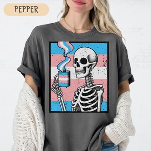 Transgender Pride Skeleton Tee - Subtle Trans Tee -  LGBTQ Pride Shirt - Trans Gift - Trans Ally Top - Protect Trans Kids - Pink Blue Shirt