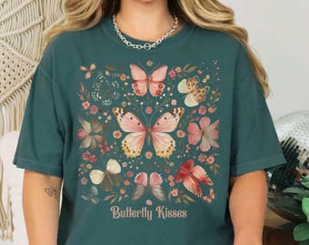 Boho Botanical Comfort Colors tshirt - moth butterfly shirt - nature lover gift  - vintage butterfly t shirt  - cottage core plant shirt