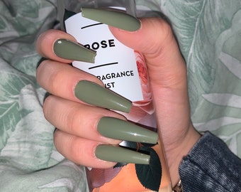 Olive Green Nails Etsy