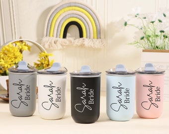 Personalise Tumbler with Lid,Bridesmaid Proposal,Custom Wine Tumbler,Stainless Steel Water Bottle,Bride Party Supply,Gift for Bridesmaid