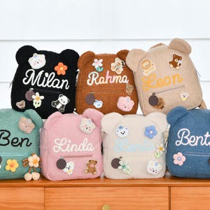 Custom Teddy Bear Backpack for Kids - Personalized Name Bag - Embroidered Name Totebag