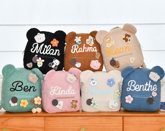 Custom Teddy Bear Backpack for Kids - Personalized Name Bag - Embroidered Name Totebag