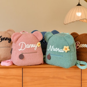 Individueller Teddybär Rucksack für Kinder, personalisierte Namenstasche, benutzerdefinierter Name bestickte Tasche, einzigartiges Kindergeschenk, Geschenkidee für Kinder