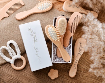 Set di spazzola e pettine per bambini con incisione personalizzata per bambine - Spazzola per capelli in legno personalizzata per bambini