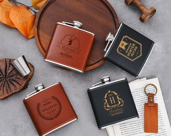 personalized hip flask groomsmen gifts, hip flask for men, groomsmen gift flask, groomsman gift leather hip flask gift for him