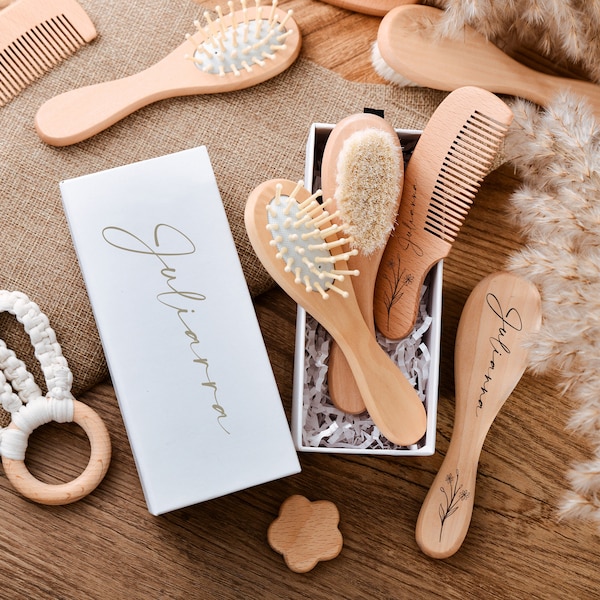 Individuell graviertes Pinsel- und Kammset für Brautjungfern | Personalisierte Haarbürste aus Holz | Baby-Dusche-Andenken-Geschenk | Geschenkidee für Mädchen