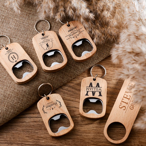 Gravierte Groomsmen Flaschenöffner aus Holz, handgefertigte personalisierte Flaschenöffner aus Holz, Flaschenöffner aus Holz für beste Männer