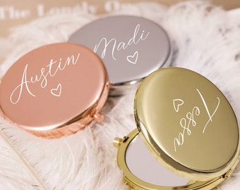 Delicate Engraved Compact Mirror - Bridesmaid Gifts - Customized Pocket Makeup Mirror - Beautiful Wedding Gift - Hen Party Gift