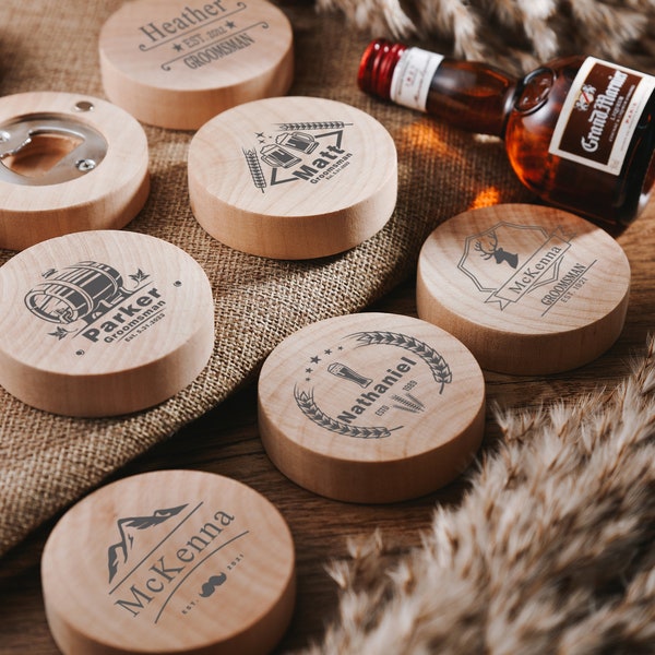 Custom logo engraved wooden magnet bottle opener,Gift of the Groomsmen,Personalized solid wood beer opener for party