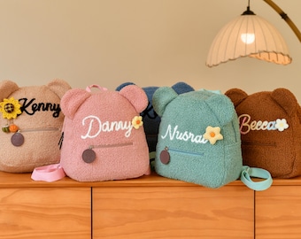 Custom Teddy Bear Backpack for Kids - Personalized Name Bag - Embroidered Name Totebag