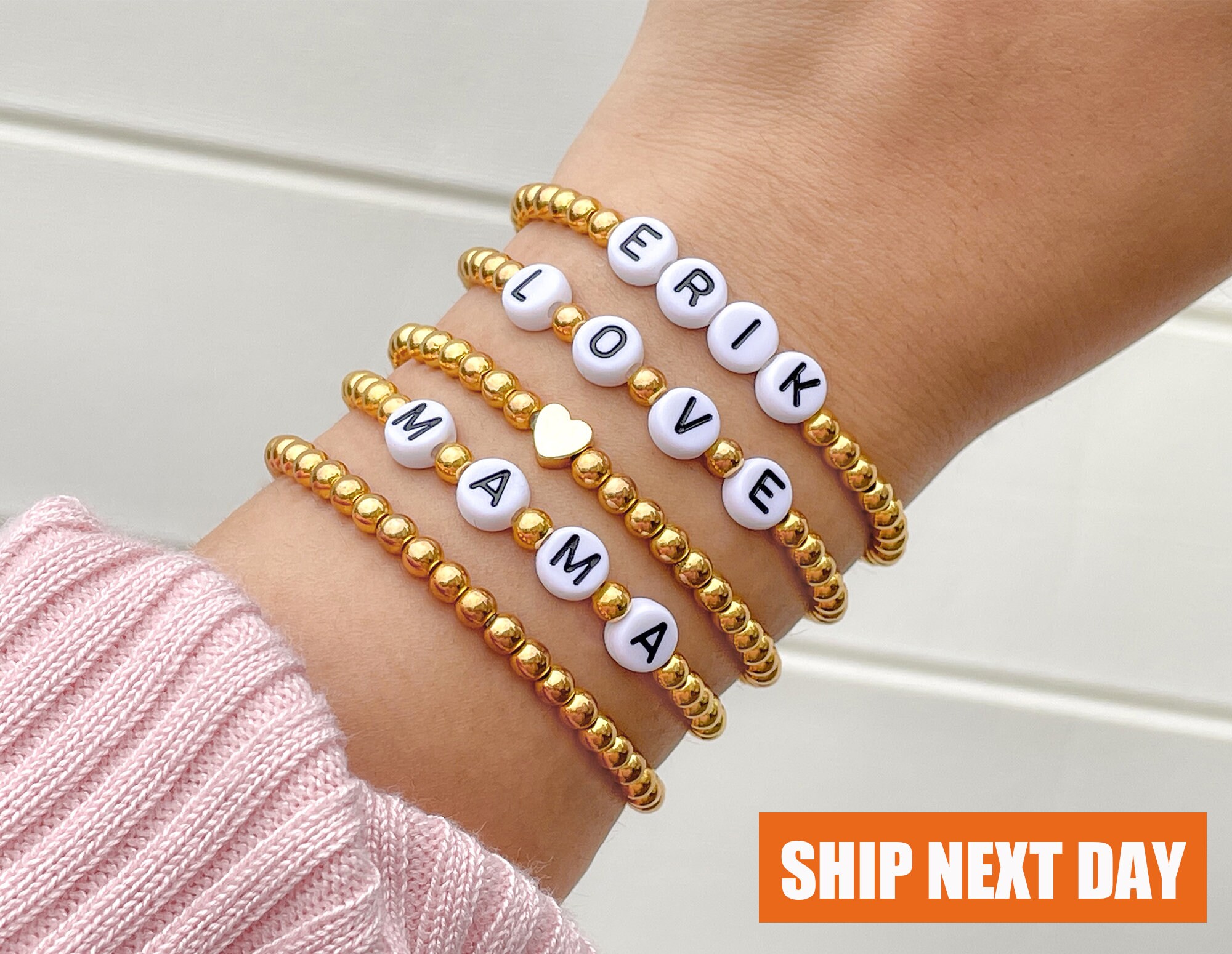 Bead Name Bracelets Custom Beaded Bracelet Name Personalized Etsy