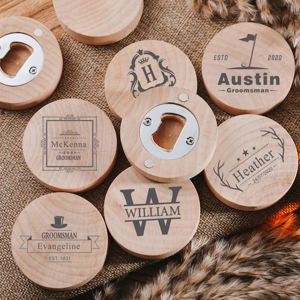 Custom logo engraved wooden magnet bottle opener,Gift of the Groomsmen,Personalized solid wood beer opener for party