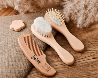 Custom Engraved Baby Brush and Comb Set for Girls | Personalized Wooden Baby Hairbrush | Baby Shower Keepsake Gift | New Baby Girl Gift