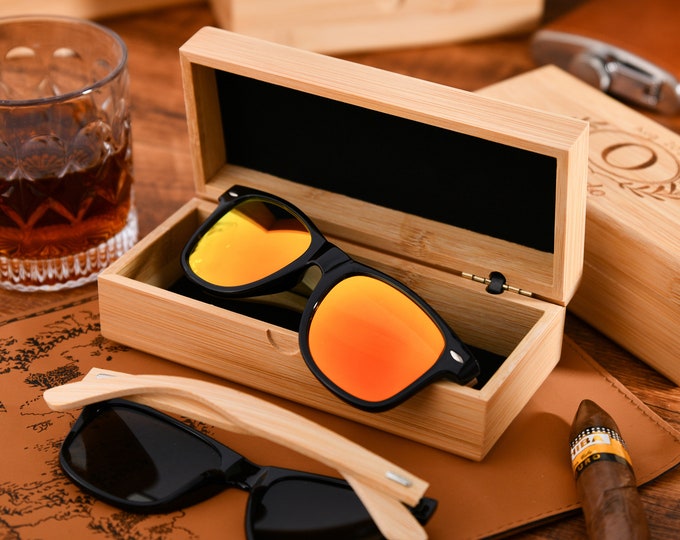 Awerise Personalized Wooden Aviator Sunglasses - UV400 Protection With Bamboo Gift Box