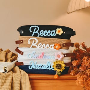 Personalisierter Baumwollseilkorb, personalisierter Babyname, ovale Schüssel aus Baumwollseil, handgefertigter Aufbewahrungskorb, Aufbewahrungsbox, Einweihungsgeschenk