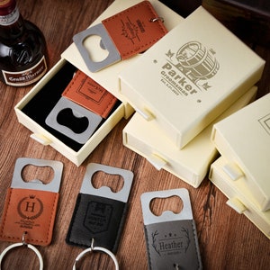 Ouvre-bouteille en cuir personnalisé pour garçons d'honneur, porte-clés en cuir gravé, cadeaux pour garçons d'honneur