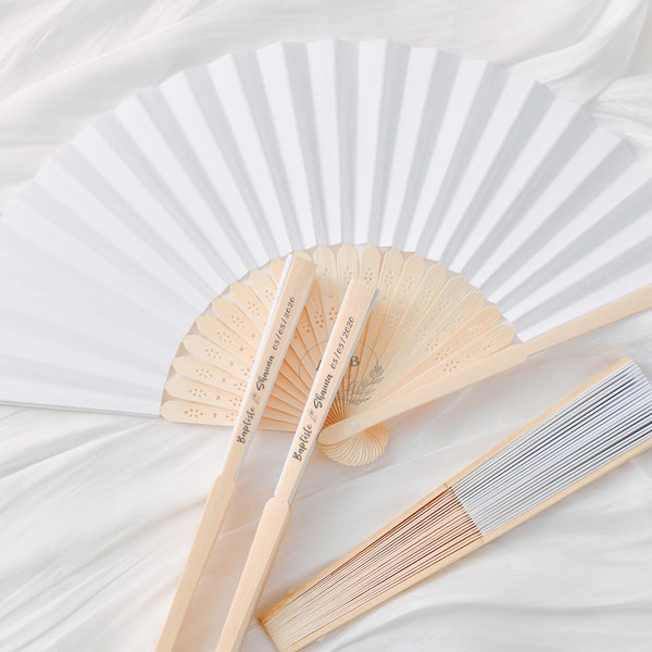 2 Pack - Bamboo Paper Fans for Bridesmaids - Wedding Fans - Beautiful Wedding Hand Fans - Bulk Personalized Wedding Favors