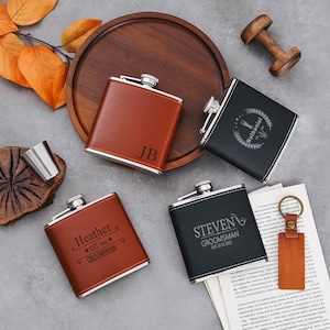 personalized hip flask groomsmen gifts, hip flask for men, groomsmen gift flask, groomsman gift leather hip flask gift for him