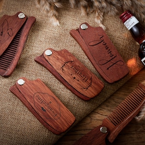 Customized Wooden Beard Comb, Groomsman Gifts, Wood Moustache Comb, Gift for Him, Folding Comb  Best Man Gifts