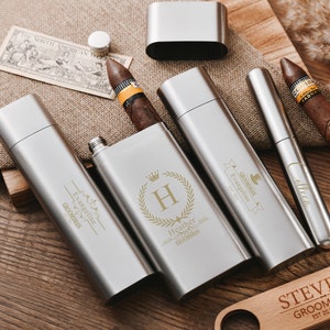 Customized cigar flask three-in-one,Sleek and Stylish Cigar Flask,Perfect Gift for Groomsmen and Cigar Connoisseurs,Ultimate Cigar Flask Set