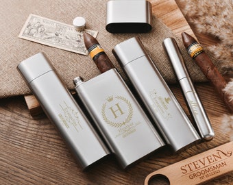 Customized cigar flask three-in-one,Sleek and Stylish Cigar Flask,Perfect Gift for Groomsmen and Cigar Connoisseurs,Ultimate Cigar Flask Set