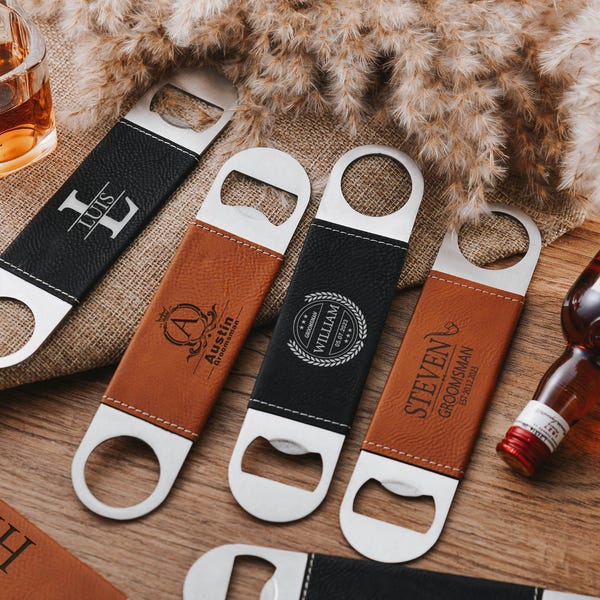 Personalized Leather Bottle Opener - Stylish Groomsmen Gifts, Best Man, Groom, Dad, and Bar-Tending,Customized Party Souvenirs