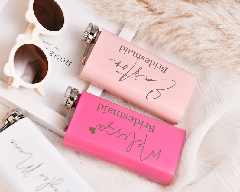 Personalised Bridesmaid Hip Flasks, Perfect Gift for Bridesmaids, Custom Girl Whiskey Flask, Hen Party Gifts image 1