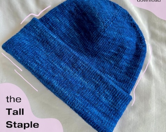 Modèle de tricot de chapeau | Bonnet The Tall Staple | Modèle de tricot de longueur personnalisable sur mesure | Basique | Débutant confiant Facile