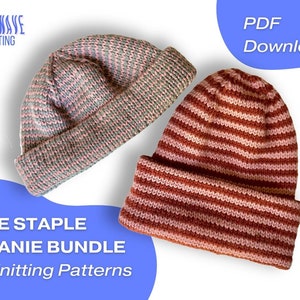 2 Hat Knitting Patterns | The Staple Beanie Bundle | Made-To-Measure Knitting Patterns | Confident Beginner Easy | Classic Basic Unisex