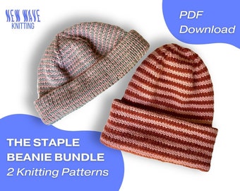 2 Hat Knitting Patterns | The Staple Beanie Bundle | Made-To-Measure Knitting Patterns | Confident Beginner Easy | Classic Basic Unisex