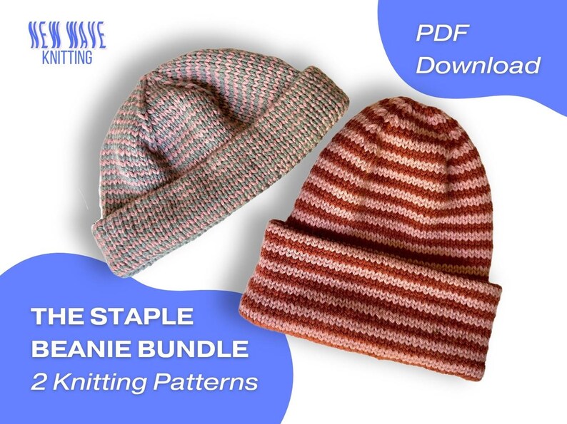 2 Hat Knitting Patterns The Staple Beanie Bundle Made-To-Measure Knitting Patterns Confident Beginner Easy Classic Basic Unisex image 1