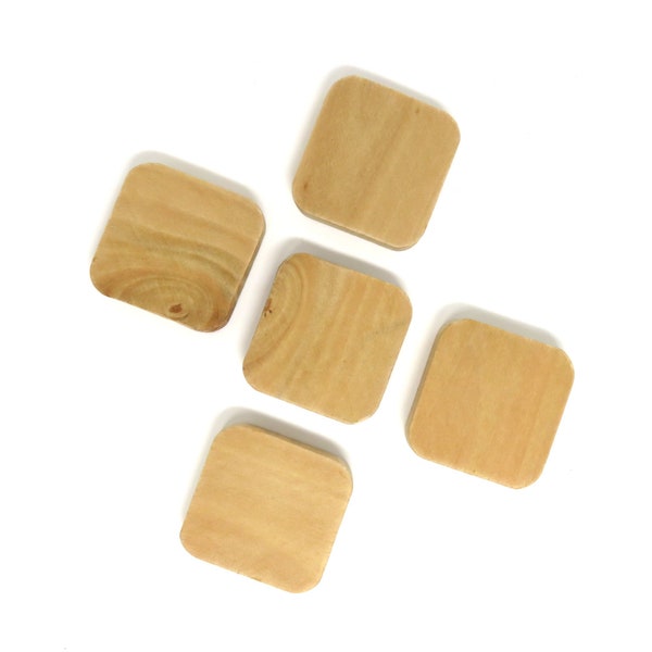 Light Brown Unfinished Flat Square Wood Beads - 30mm - 3mm Hole - Sold in Packs of 5