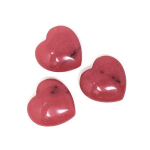 25mm Red Stone Heart With Black Inclusions - Set of 3 - No Hole - Located in USA - New Jade - Love - Valentines Day  -  Some Natural Flaws