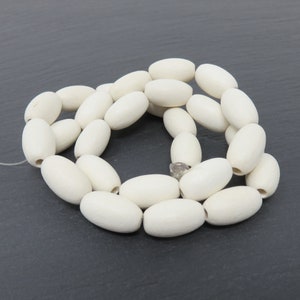 15mm x 8.5mm White or Light Wood OVAL Beads - 26 to 27 Beads on a 16 Inch String - 2.5mm Hole