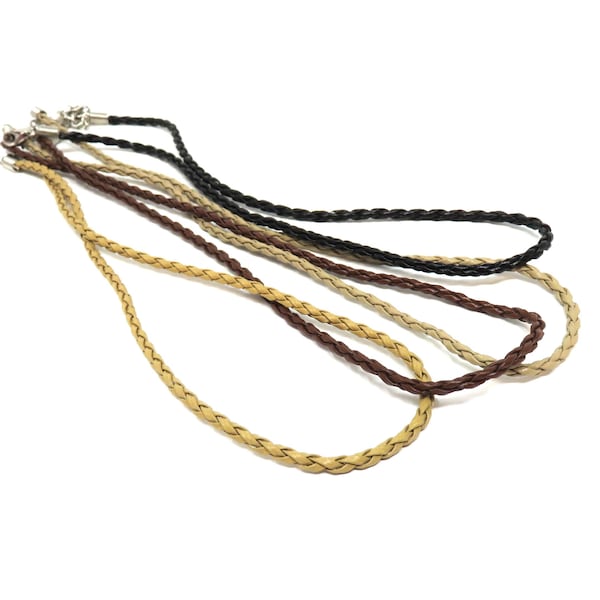 Black - Brown - Taupe - Woven Vinyl Necklace - 3mm round - 18 inches - 2-inch extender chain - lobster claw clasp - Choose Your Color