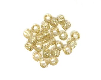 25 Red - Blue - Green - Clear  Or Clear Gold Glitter Pony Beads - 9mm x 6mm - 4mm Hole - Choose Your Color
