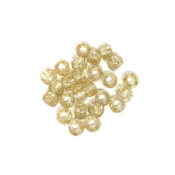 25 Red - Blue - Green - Clear  Or Clear Gold Glitter Pony Beads - 9mm x 6mm - 4mm Hole - Choose Your Color