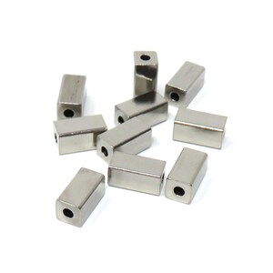 Stainless Steel Rectangle Cube Tube Beads - 10mm x 5mm - Hole Size 1.9mm - Package of 10 Beads - Slightly Textured