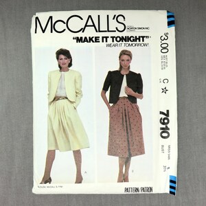 Vintage McCall&#39;s 7910 Pattern - Misses Jacket and Skirt - Misses Size 8 - Copyright 1982 - UNCUT