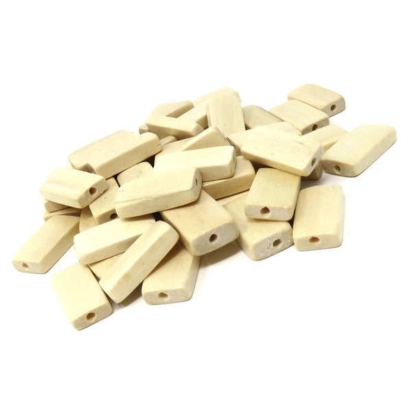 Finished White Wood Natural Color Rectangle Beads - Size Varies  - 2mm Hole - Sold in Packs of 50