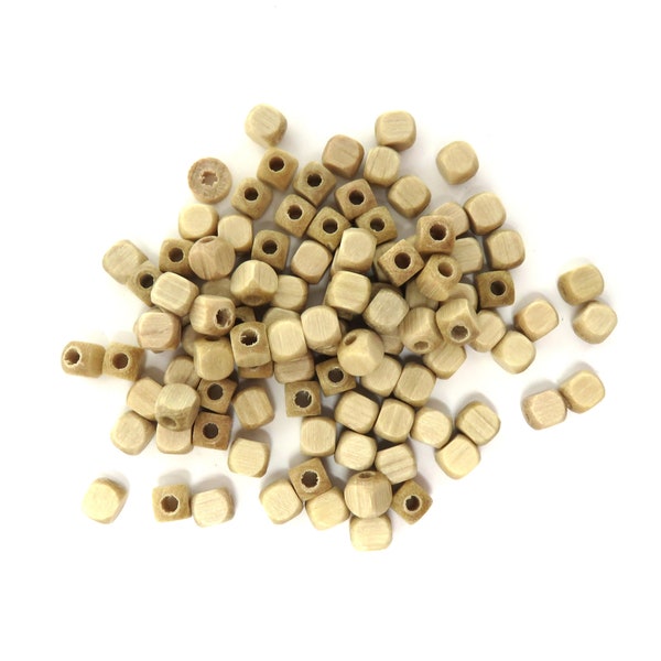 5mm Cube Square Natural Wood Beads - 1.7mm Hole - John Bead - Hardwood - EuroWood - High Quality