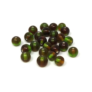Round Two Tone Olive/Topaz Glass Bead - 10mm - Pack of 25