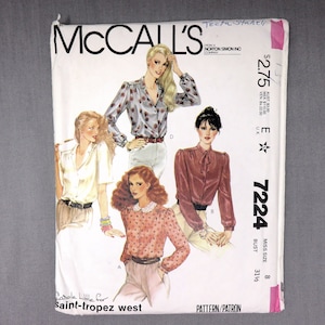 vintage McCall’s 7224 Pattern - Misses Blouses - Misses Taille 8 - Copyright 1980 - CUT
