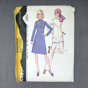 Vintage McCall&#39;s 2952 Pattern - Misses Dress or Tunic and Pants - Misses Size 10 - Copyright 1971 - CUT