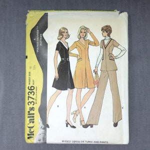 Vintage McCall&#39;s 3736 Pattern - Misses Dress or Tunic and Pants - Misses Size 10 - Copyright 1973 - CUT