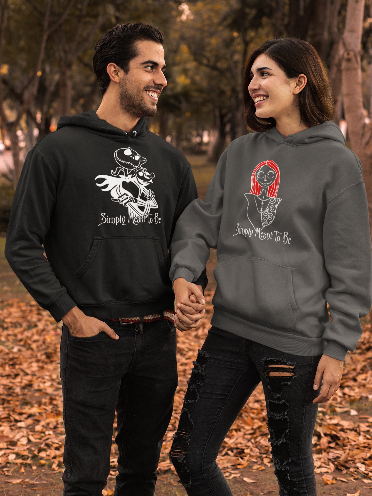 Discover Jack And Sally Simply Meant To Be, The Nightmare Before Christmas, Jack and Sally Couples Matching Halloween Tops, Jack And Sally Hoodie Set